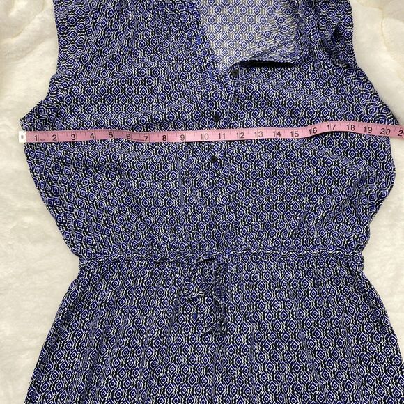 LOFT Ann Taylor Blue Geometric Medallion Dress M Sleeveless Mod Boho Mini - Picture 5 of 6